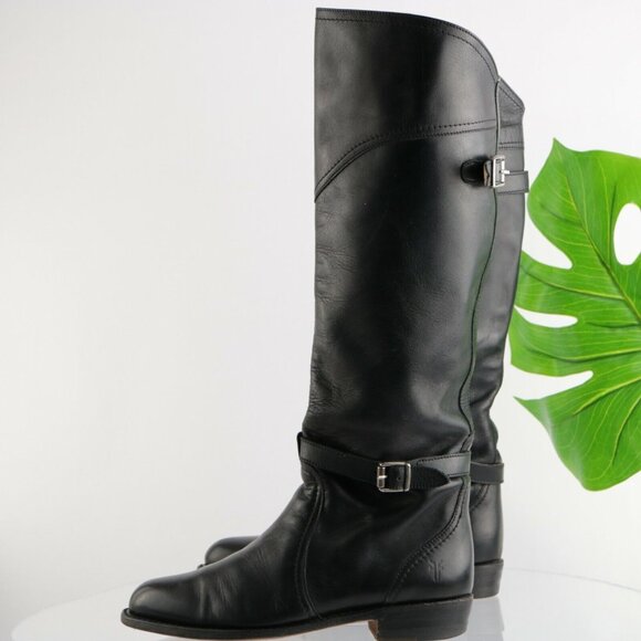 Frye Womens Dorado Riding Boot Size 6 Tall Black Leather Buckle Strap Moto Biker - Picture 7 of 12